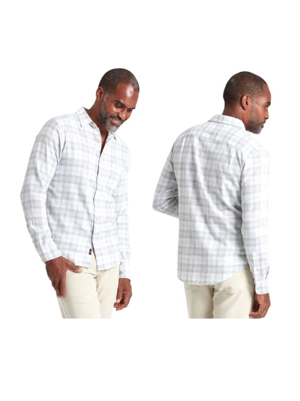 FAHERTY  Organic Cotton XL Gray Light Blue Plaid Flannel Shirt